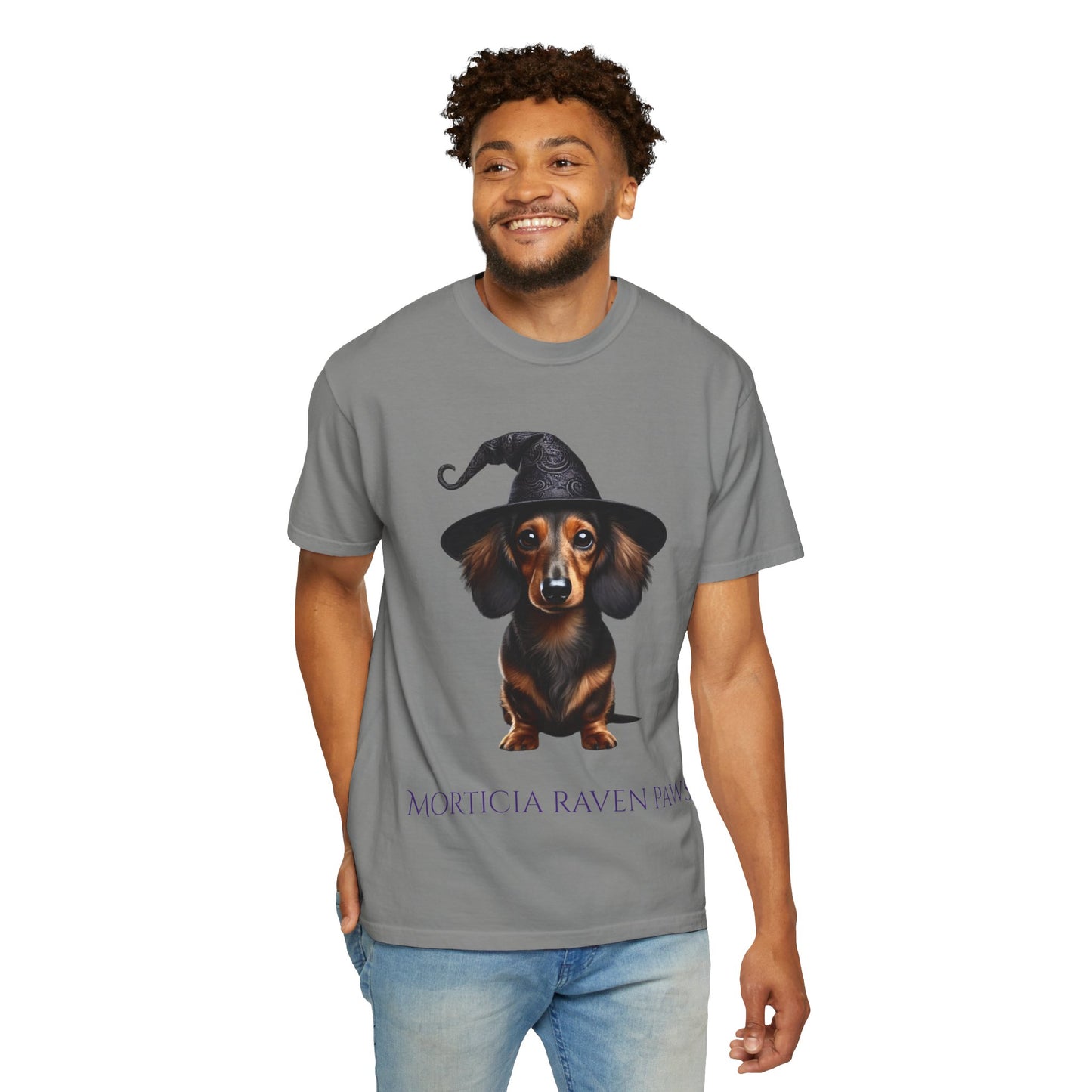 Morticia Raven Paws Witchy Dog T-Shirt - Unisex Garment-Dyed Tee for Dog Lovers