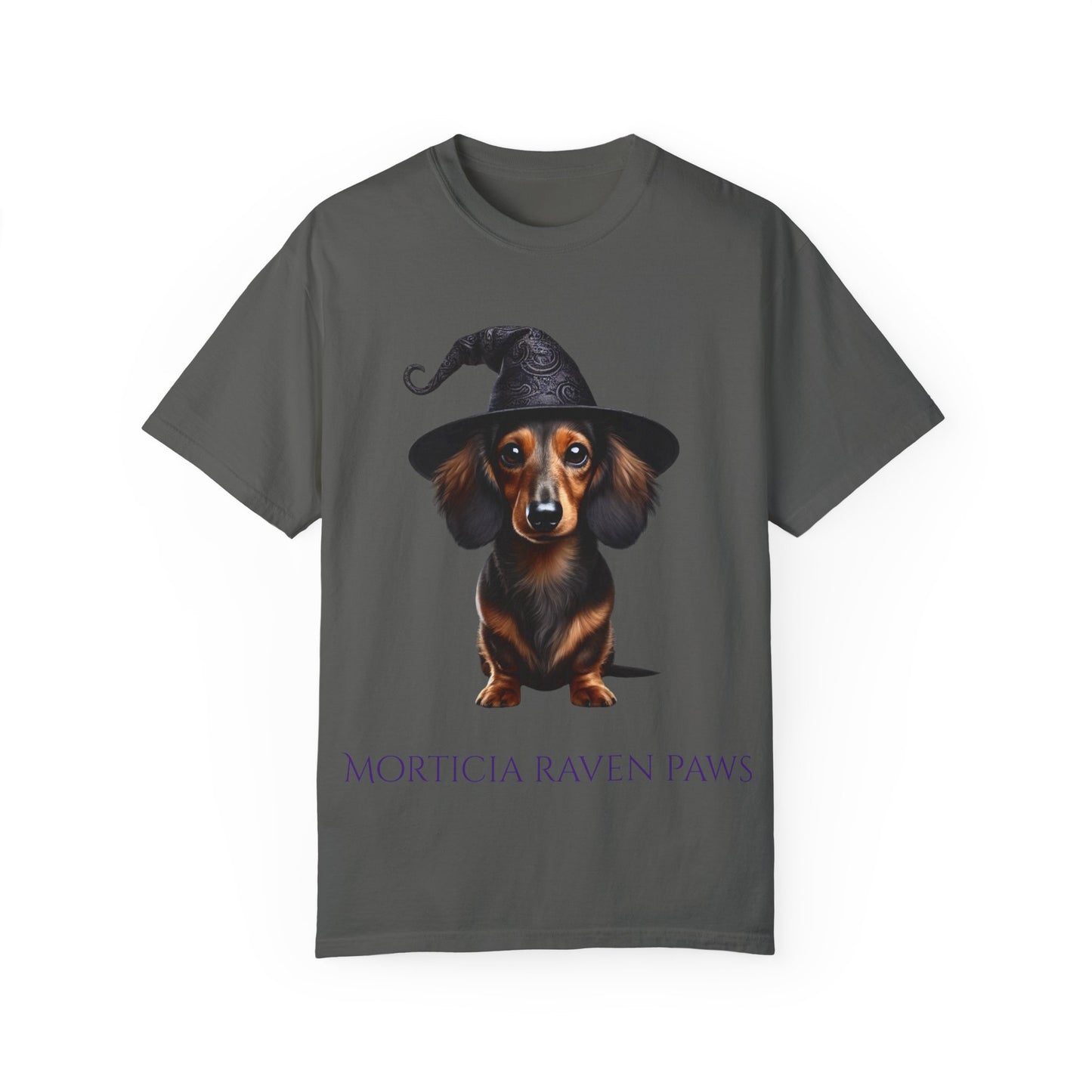 Morticia Raven Paws Witchy Dog T-Shirt - Unisex Garment-Dyed Tee for Dog Lovers