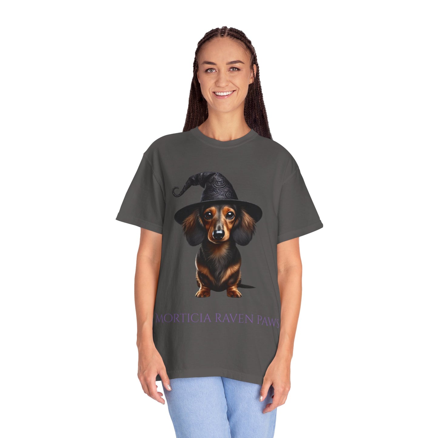 Morticia Raven Paws Witchy Dog T-Shirt - Unisex Garment-Dyed Tee for Dog Lovers