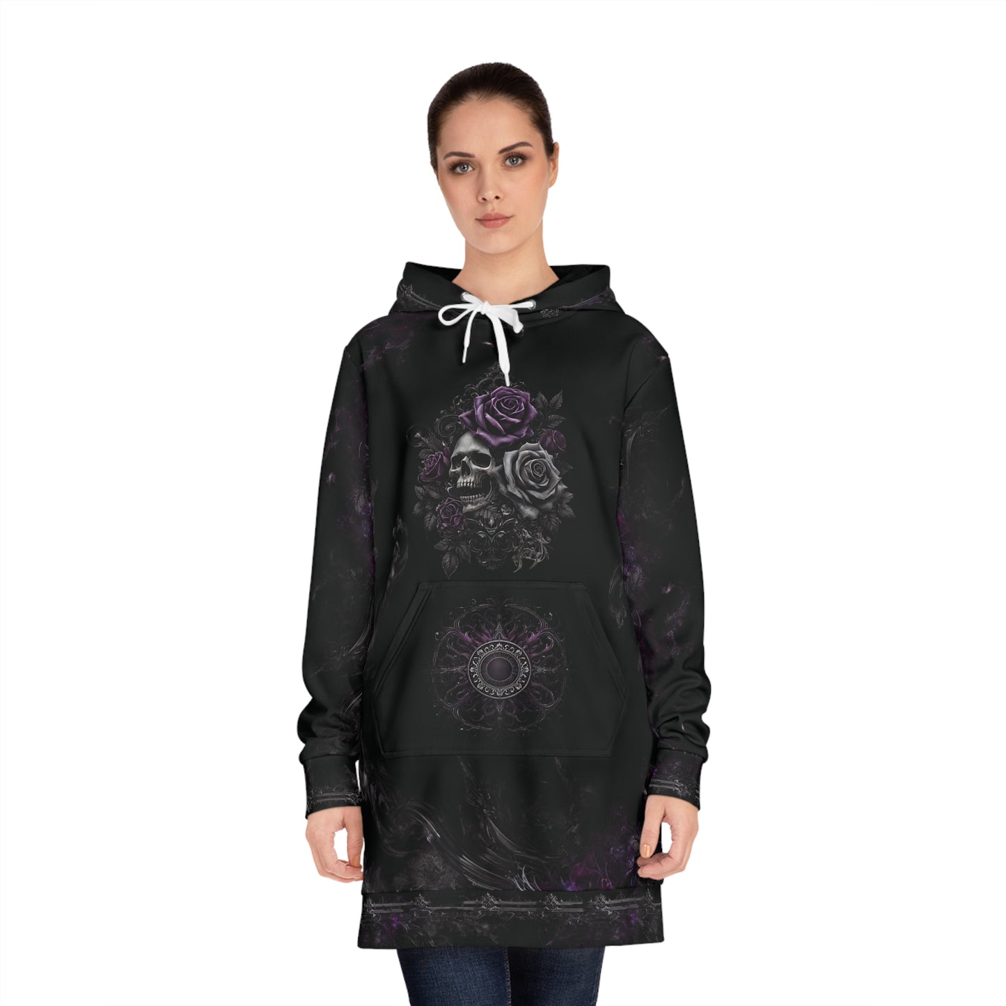 Gothic Floral Women's Hoodie Dress - Cozy Casual Style