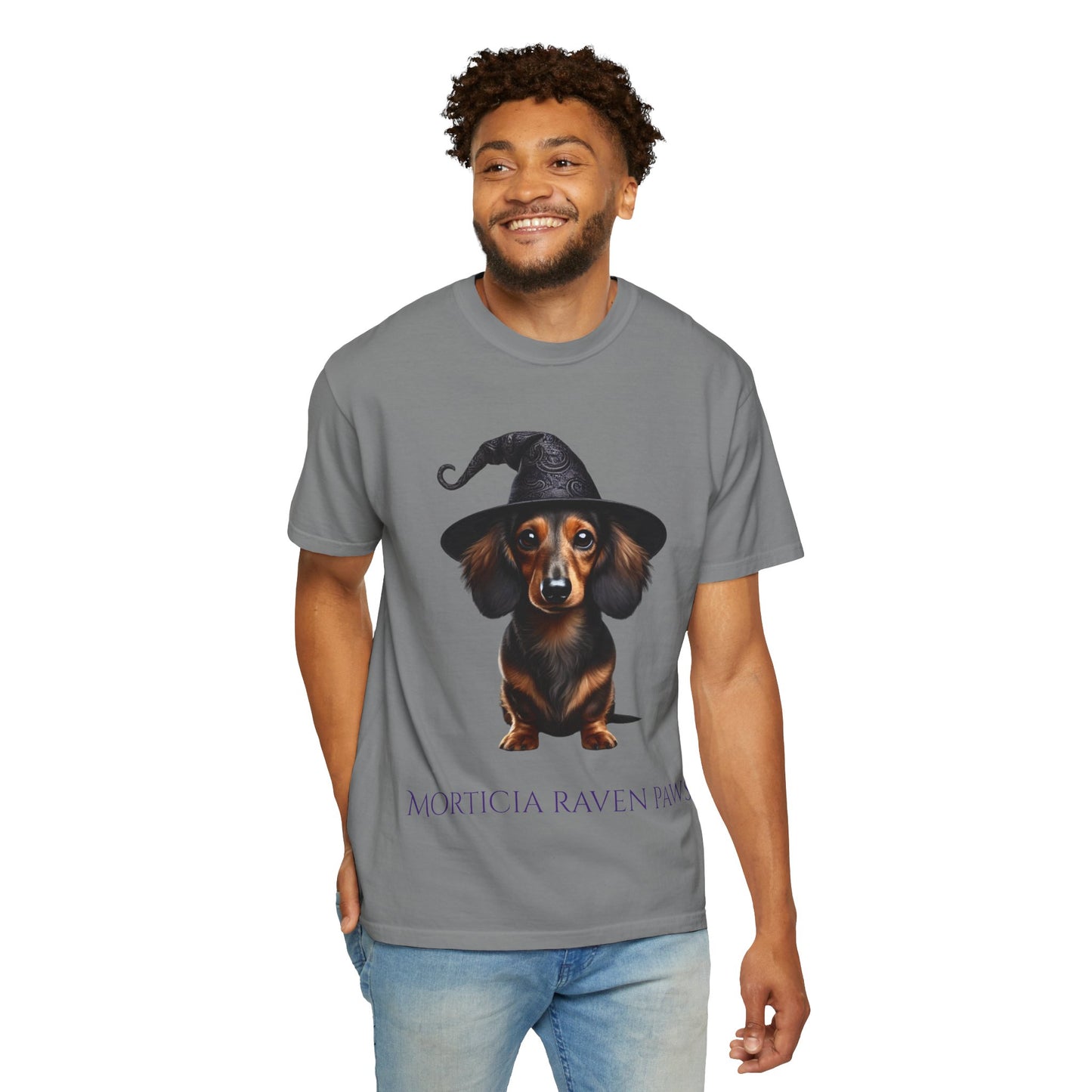 Morticia Raven Paws Witchy Dog T-Shirt - Unisex Garment-Dyed Tee for Dog Lovers