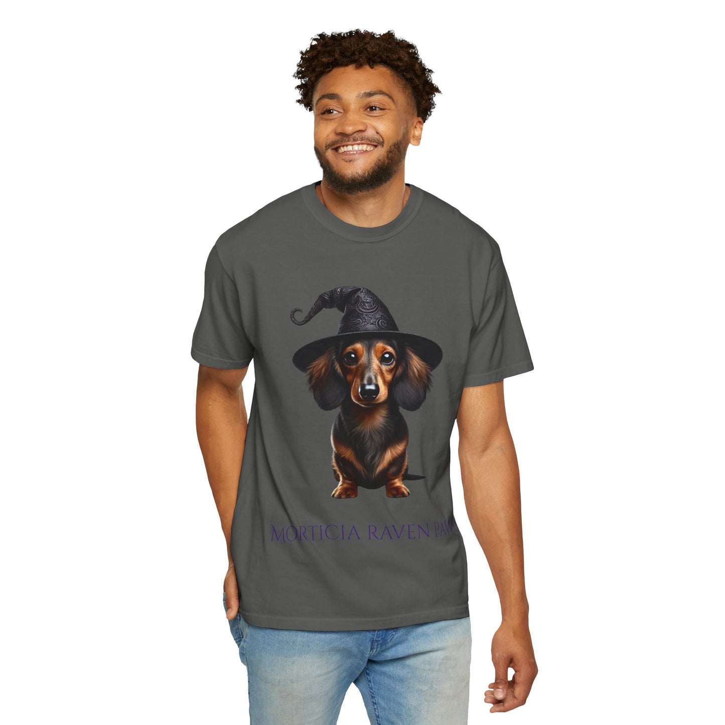 Morticia Raven Paws Witchy Dog T-Shirt - Unisex Garment-Dyed Tee for Dog Lovers