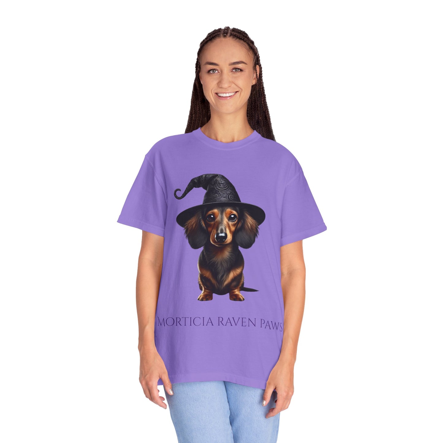 Morticia Raven Paws Witchy Dog T-Shirt - Unisex Garment-Dyed Tee for Dog Lovers