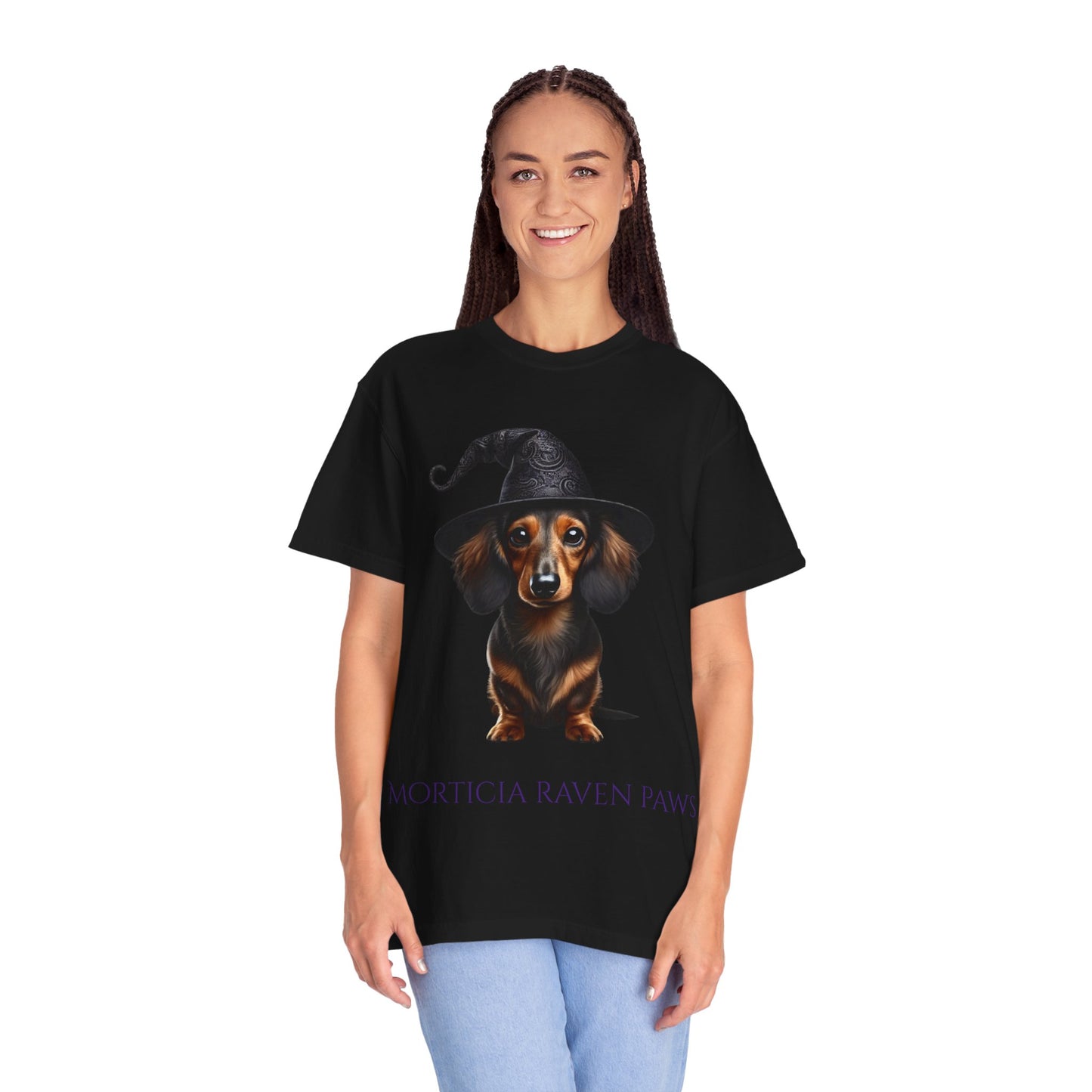 Morticia Raven Paws Witchy Dog T-Shirt - Unisex Garment-Dyed Tee for Dog Lovers