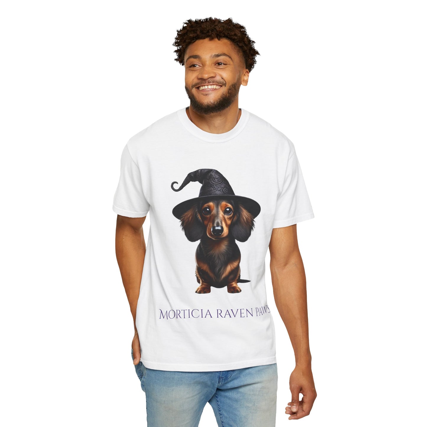 Morticia Raven Paws Witchy Dog T-Shirt - Unisex Garment-Dyed Tee for Dog Lovers
