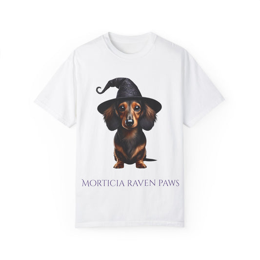 Morticia Raven Paws Witchy Dog T-Shirt - Unisex Garment-Dyed Tee for Dog Lovers