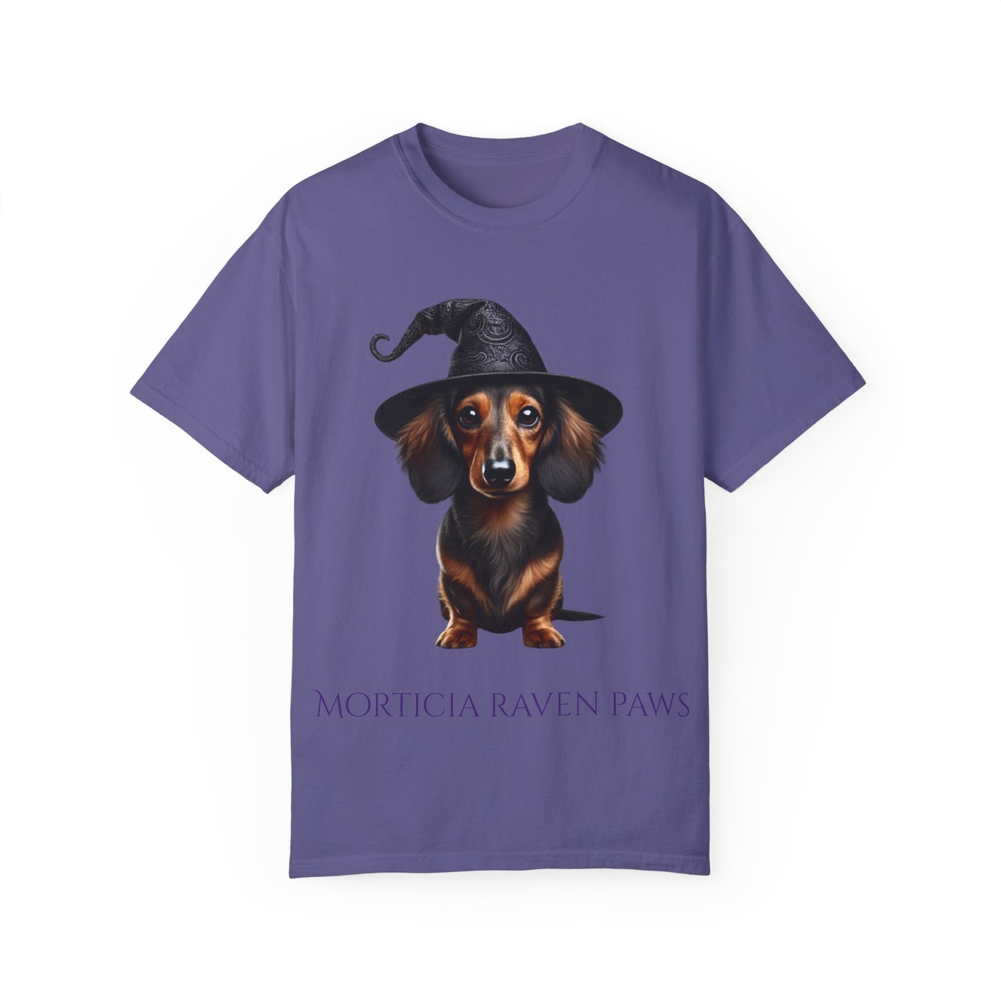 Morticia Raven Paws Witchy Dog T-Shirt - Unisex Garment-Dyed Tee for Dog Lovers