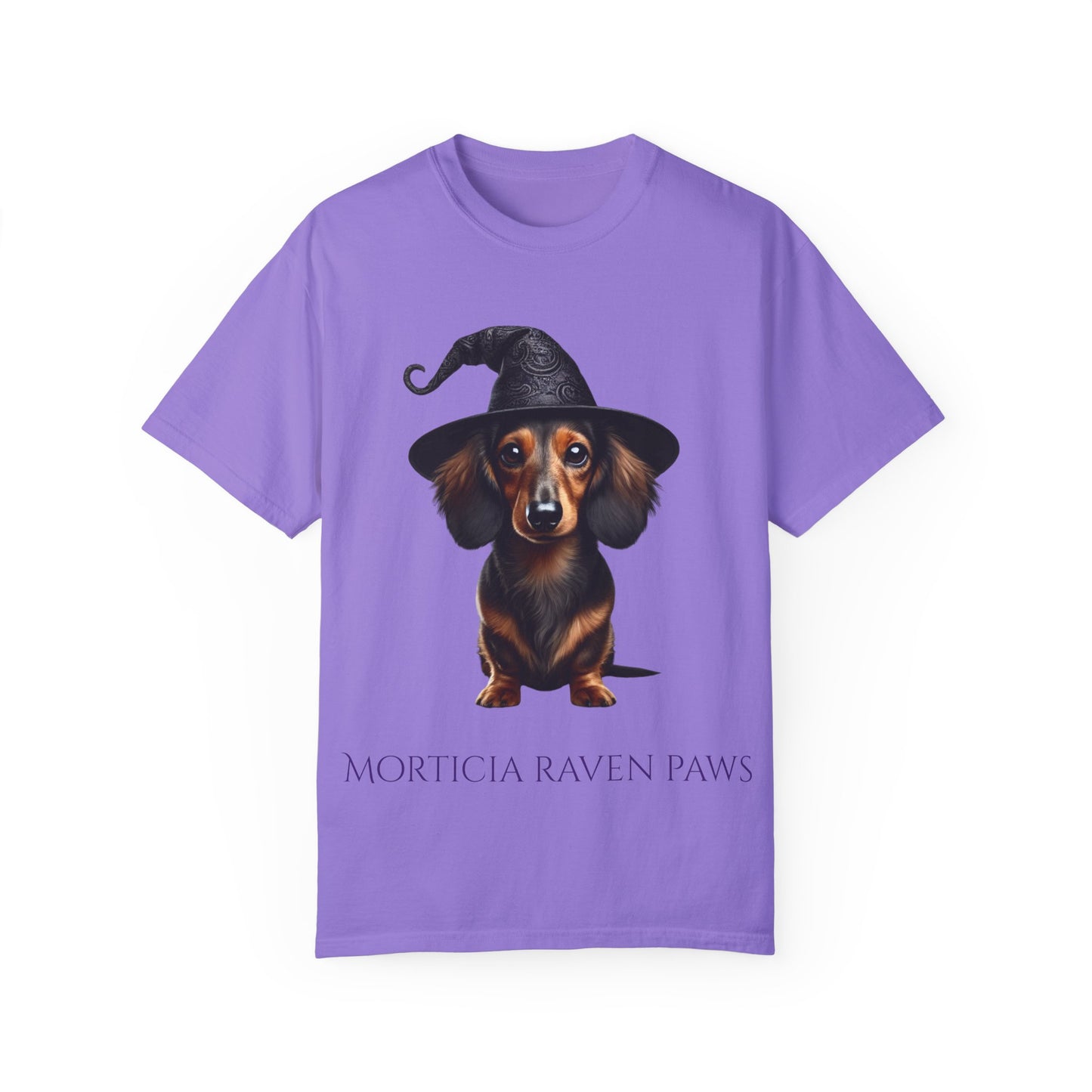 Morticia Raven Paws Witchy Dog T-Shirt - Unisex Garment-Dyed Tee for Dog Lovers