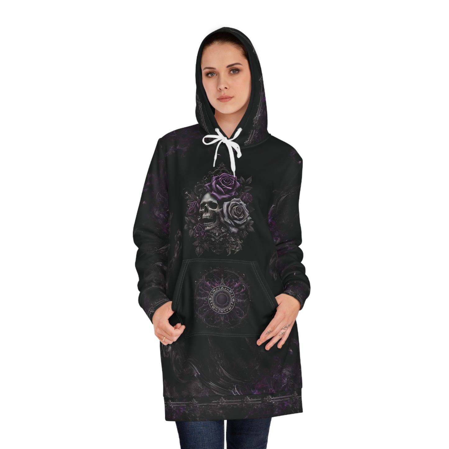 Gothic Floral Women's Hoodie Dress - Cozy Casual Style