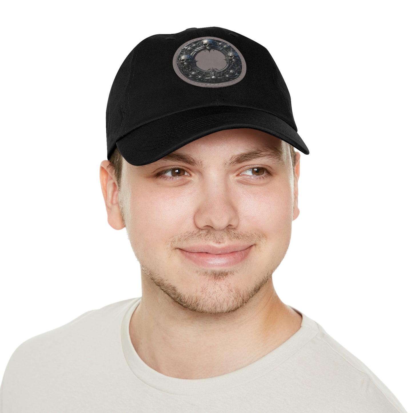 Black Hat with Round Leather Patch - Perfect for Casual Outings & Events