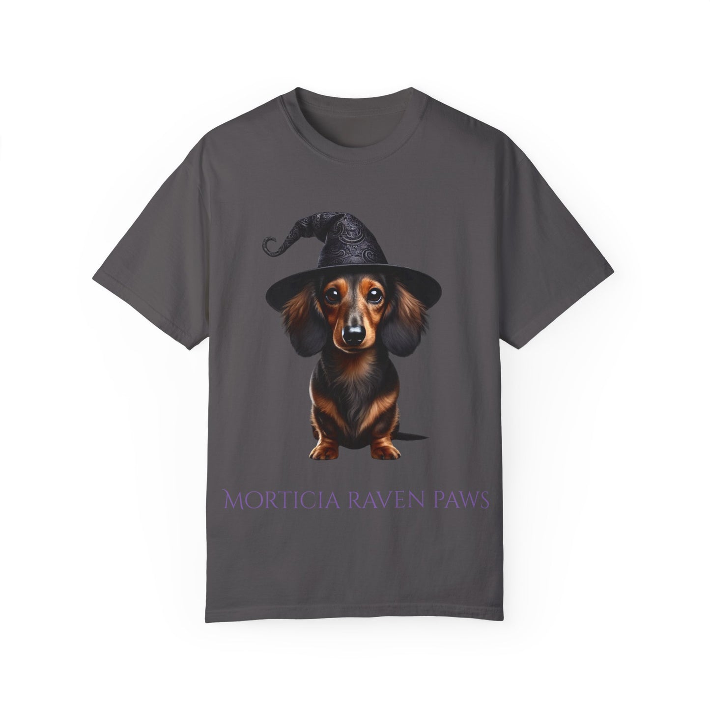 Morticia Raven Paws Witchy Dog T-Shirt - Unisex Garment-Dyed Tee for Dog Lovers