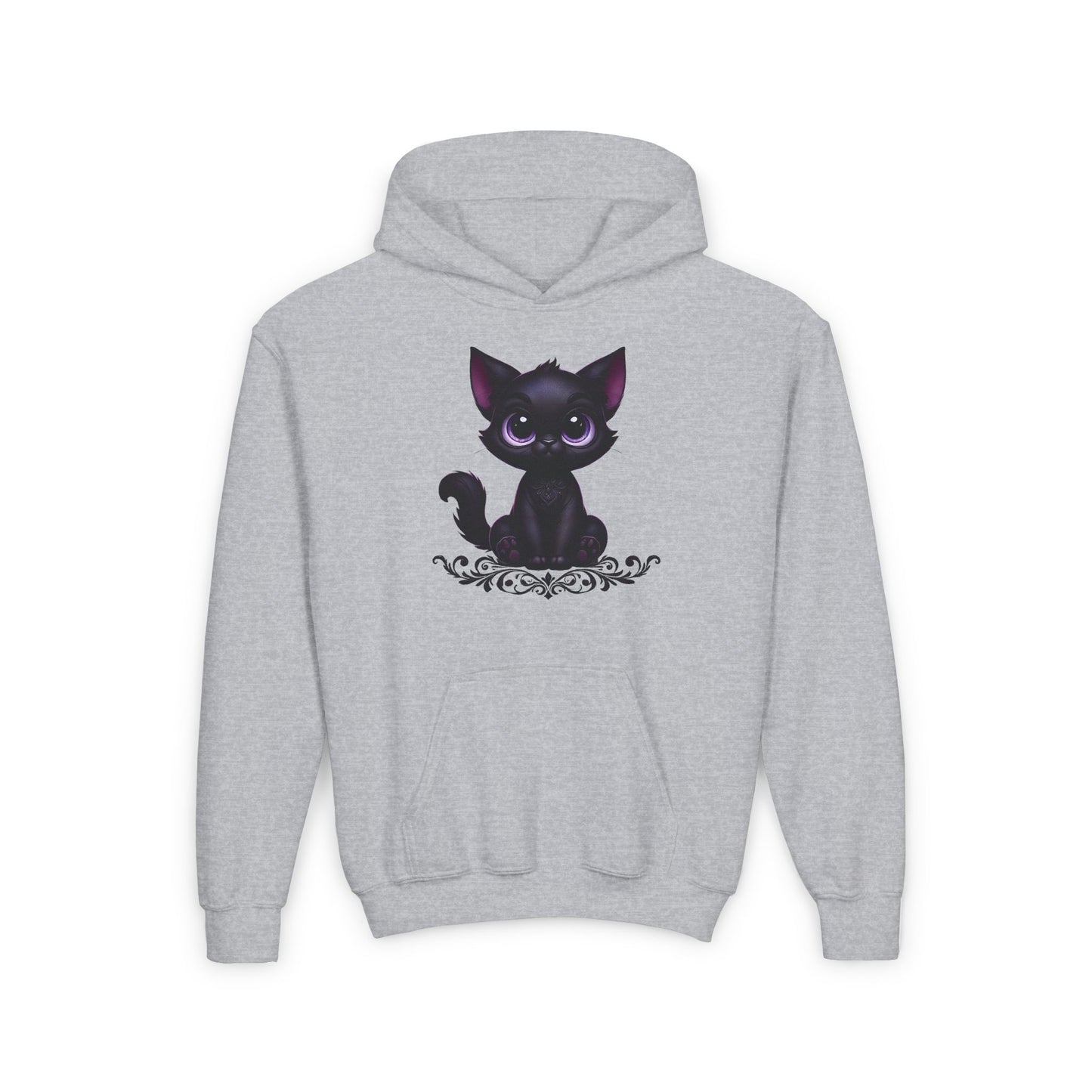 Cute Black Cat Youth Hoodie - Cozy & Playful Sweatshirt for Kids