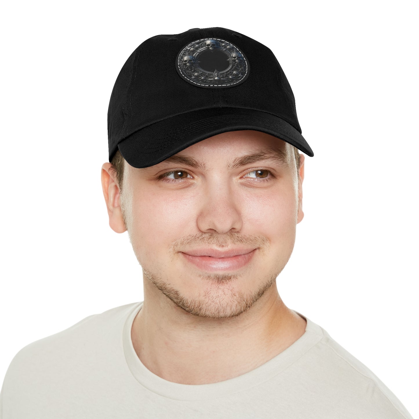 Black Hat with Round Leather Patch - Perfect for Casual Outings & Events