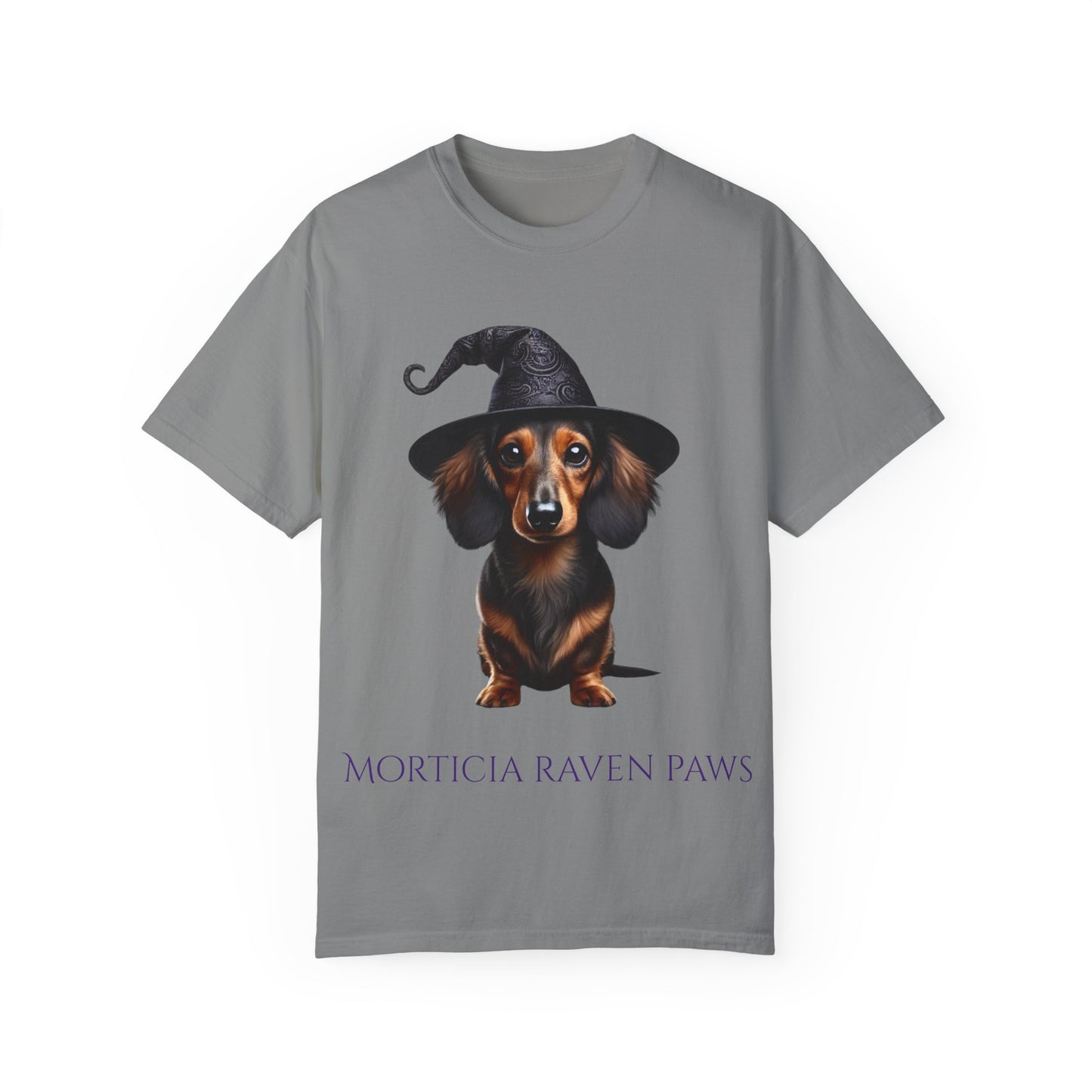 Morticia Raven Paws Witchy Dog T-Shirt - Unisex Garment-Dyed Tee for Dog Lovers