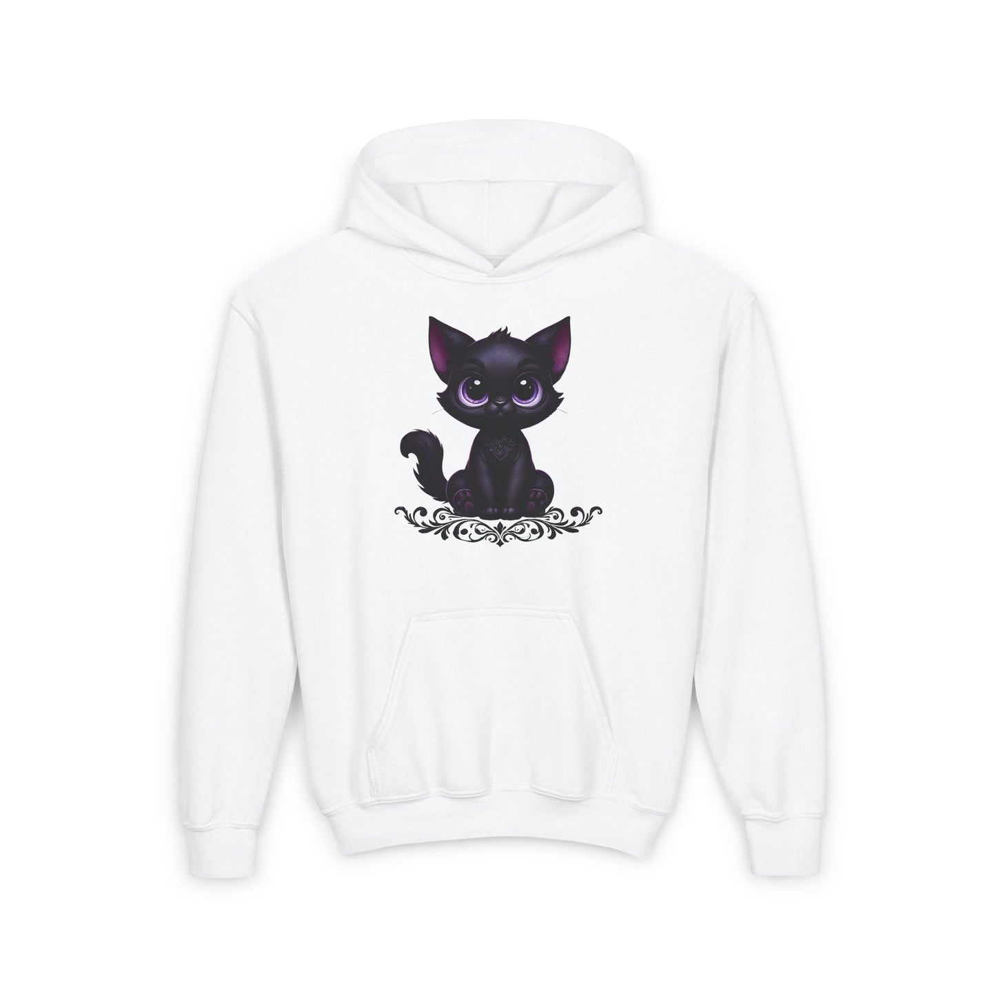 Cute Black Cat Youth Hoodie - Cozy & Playful Sweatshirt for Kids