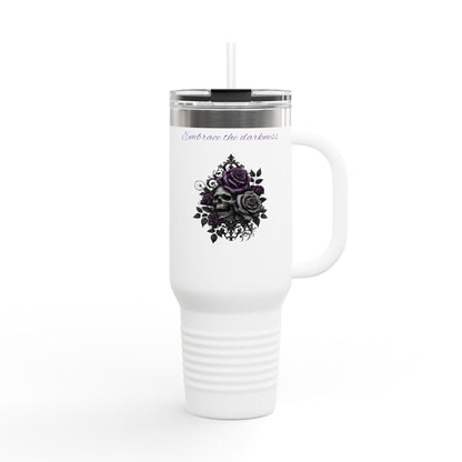 Embrace the Darkness Insulated Travel Mug - 40oz, Floral Skull Design