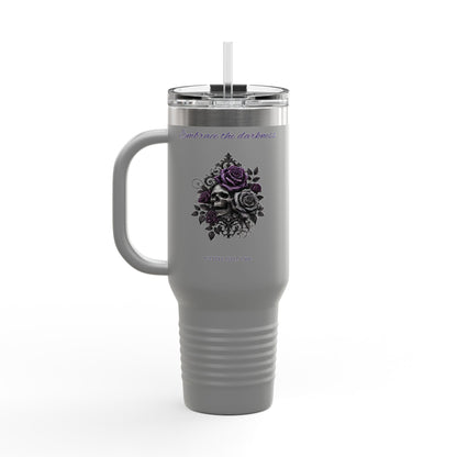 Embrace the Darkness Insulated Travel Mug - 40oz, Floral Skull Design