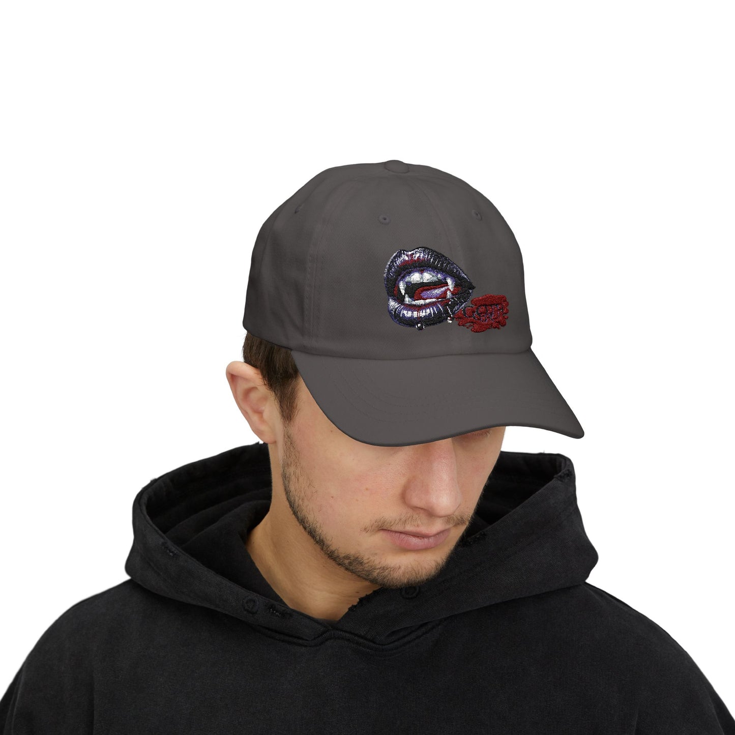 Vampire Lips Embroidered Classic Dad Cap - Stylish Headwear for Halloween and Everyday Wear