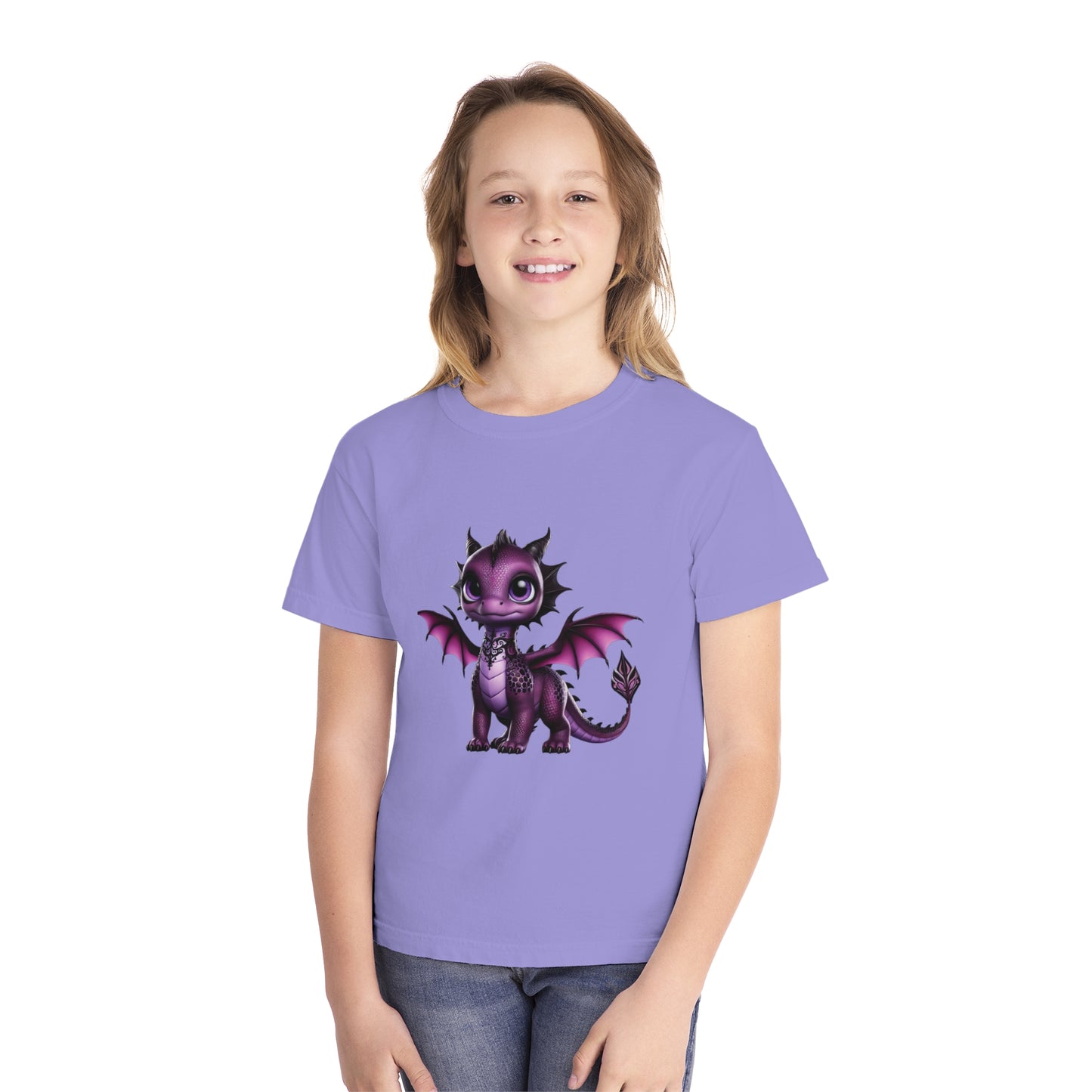 Youth Dragon Graphic Tee - Cute Purple Dragon Design