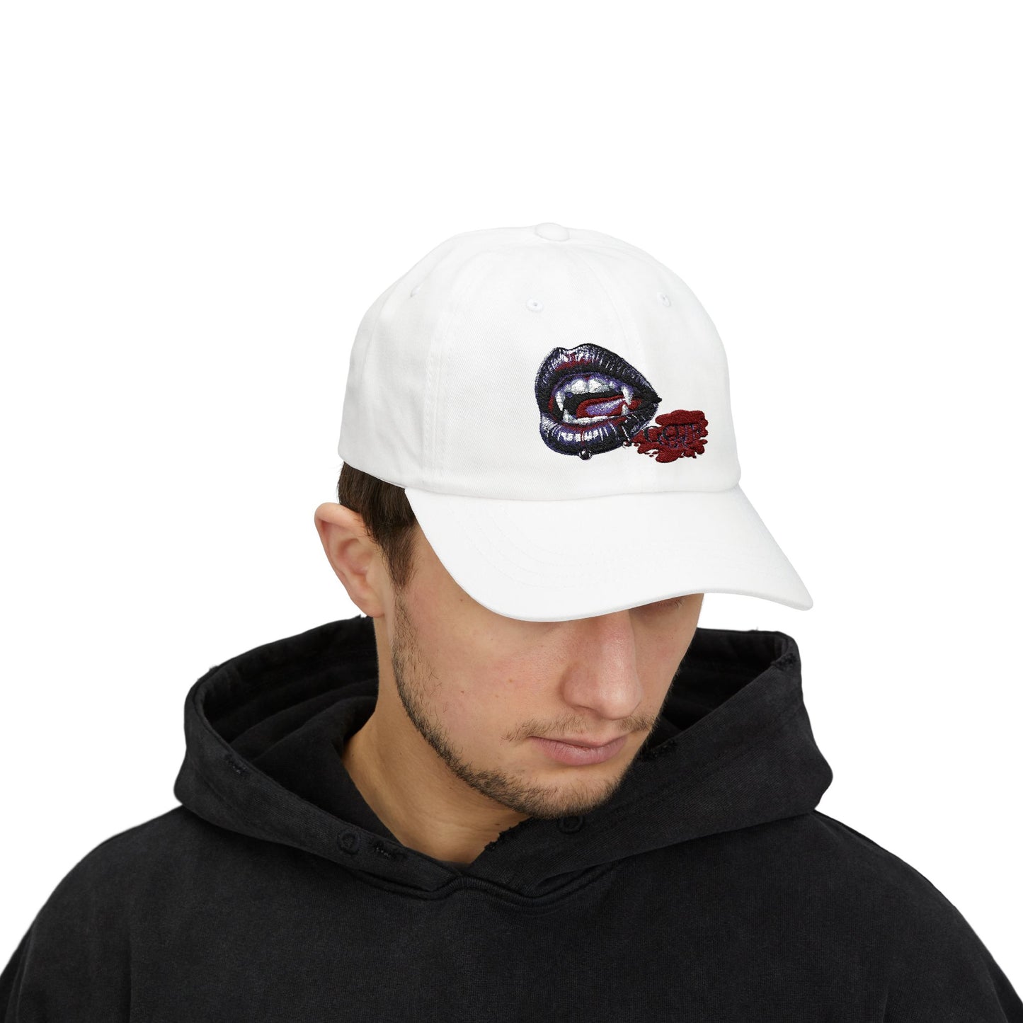 Vampire Lips Embroidered Classic Dad Cap - Stylish Headwear for Halloween and Everyday Wear