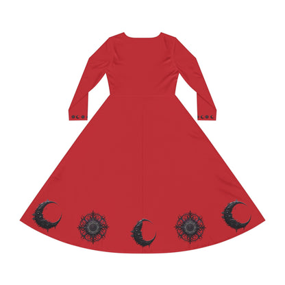 Women's Long Sleeve Dance Dress with Celestial Design - Perfect for Celebrations and Special Occasions