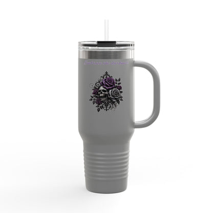 Embrace the Darkness Insulated Travel Mug - 40oz, Floral Skull Design