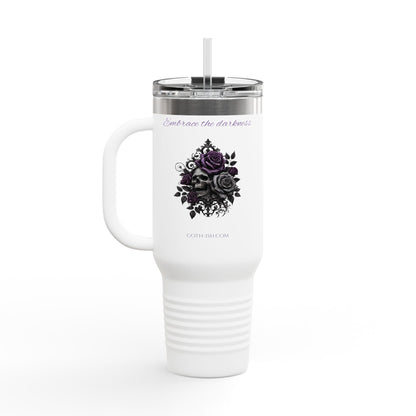 Embrace the Darkness Insulated Travel Mug - 40oz, Floral Skull Design