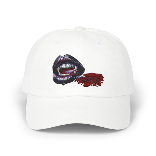 Vampire Lips Embroidered Classic Dad Cap - Stylish Headwear for Halloween and Everyday Wear