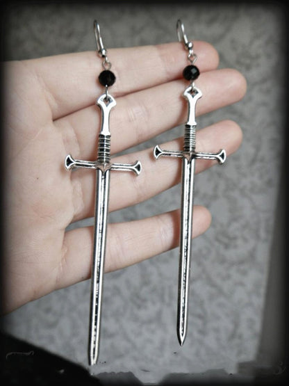 Gothic antique silver sword earrings and glass crystal classical Tarot Occult Dark jewelry send women fashion gift classics new