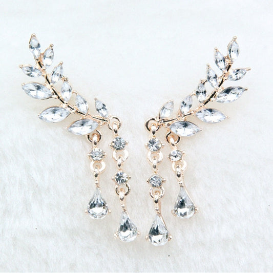 Angel Wings Stud Earrings Rhinestone Inlaid Alloy Ear Jewelry