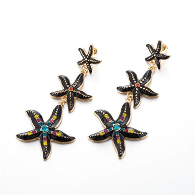 Black Starfish Rhinestone Earring