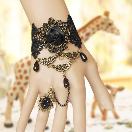 Fashion Jewelry Gothic Handcrafted Vintage Lace Vampire Ring Bracelet Set