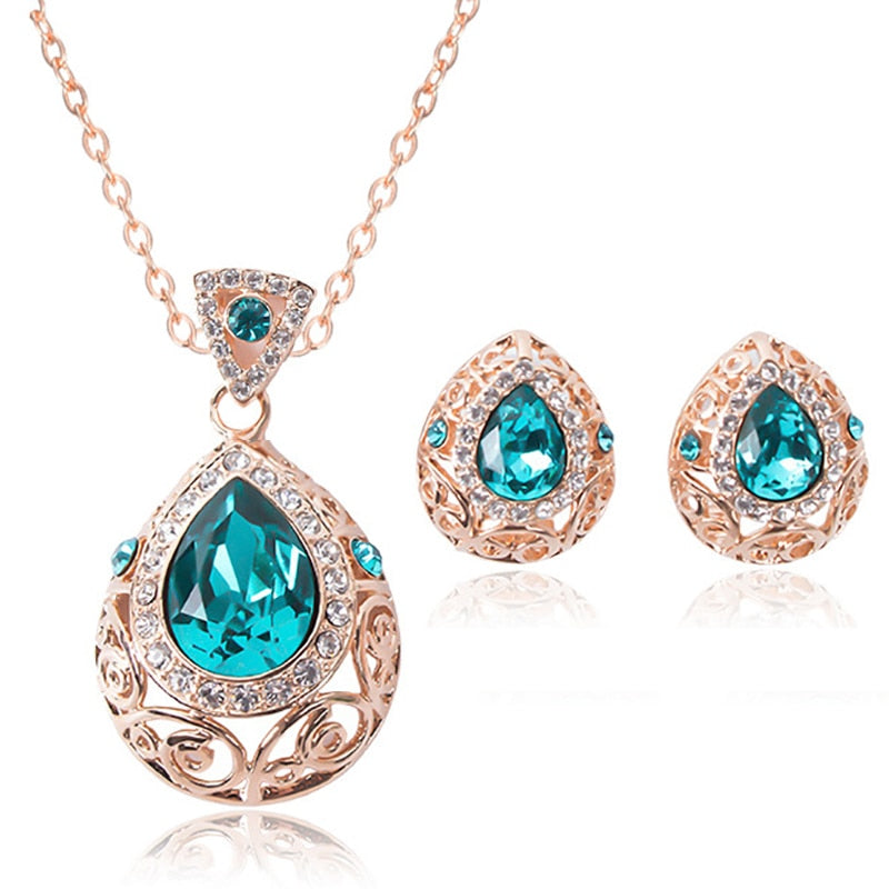 CZ Stone Jewelry Set Women Gold Color Crystal Charm Set