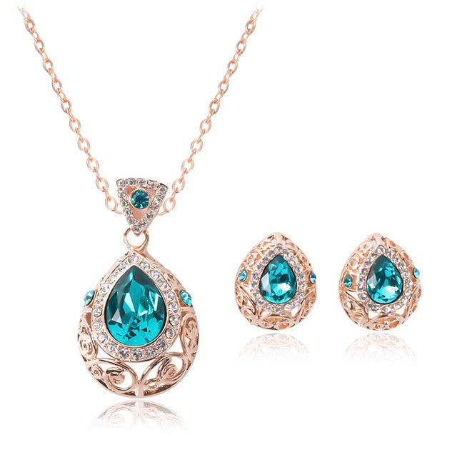 CZ Stone Jewelry Set Women Gold Color Crystal Charm Set